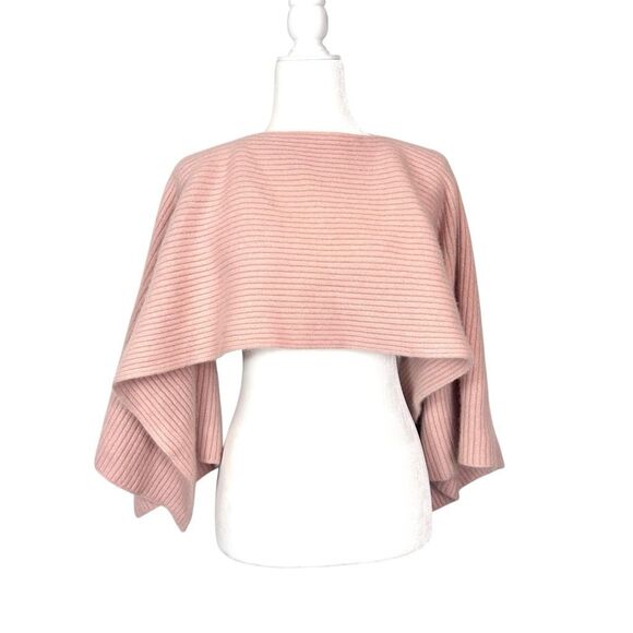 Henri Bendel 100% Cashmere Poncho Womens Blush Pink Ribbed Shawl T-Cape Scarf - Picture 1 of 14